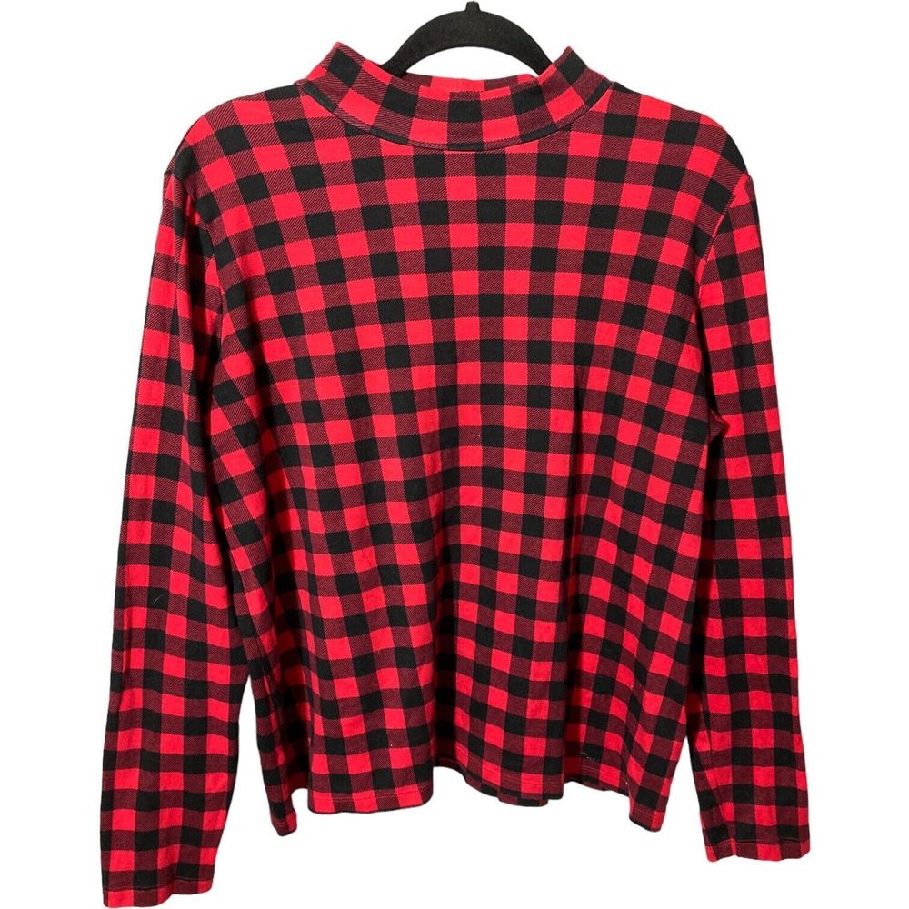 Kim Rogers Perfectly Soft Pullover Large Turtleneck Shirt Red/Black Long Sleeve